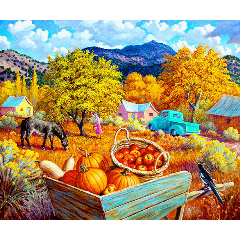 Outdoor Autumn Pumpkins 60*50CM(Canvas) Full Round Drill Diamond Painting
