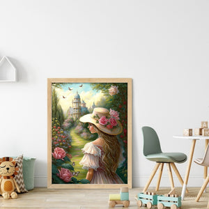 Huancan - Girl In The Castle Garden - 40*55CM 11CT 3 Stamped Cross Stitch