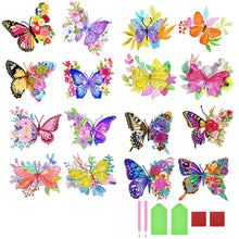 Load image into Gallery viewer, 16PCS DIY Butterflies with Flower Paint by Numbers Diamonds Painting Sticker Kit
