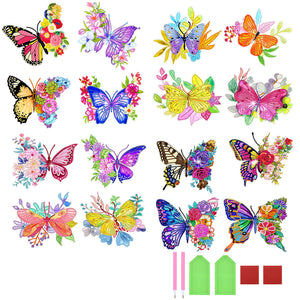16PCS DIY Butterflies with Flower Paint by Numbers Diamonds Painting Sticker Kit
