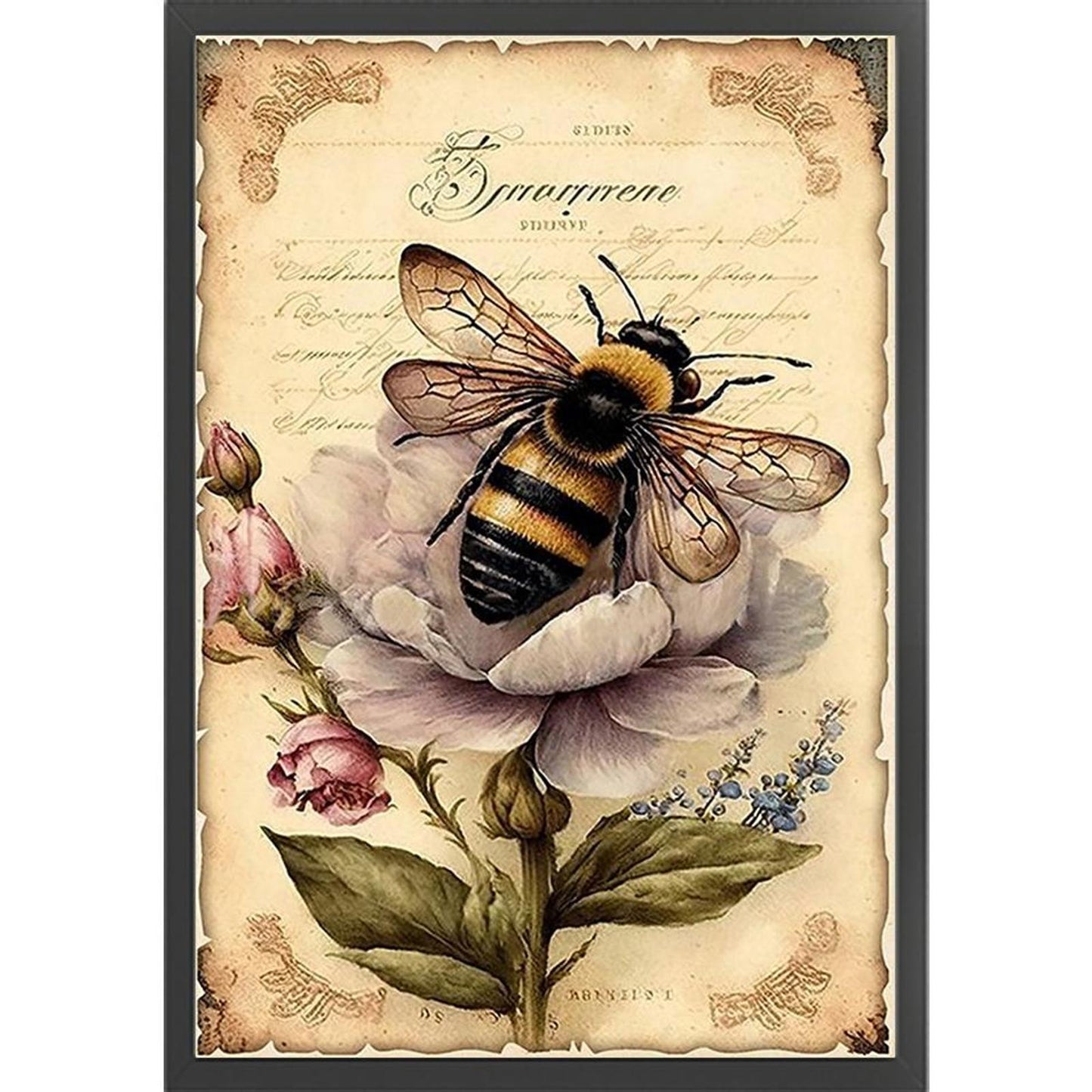 Vintage Poster - Bees And Fresh Flowers - Full 11CT Stamped Cross Stitch 40x60CM - Huacan