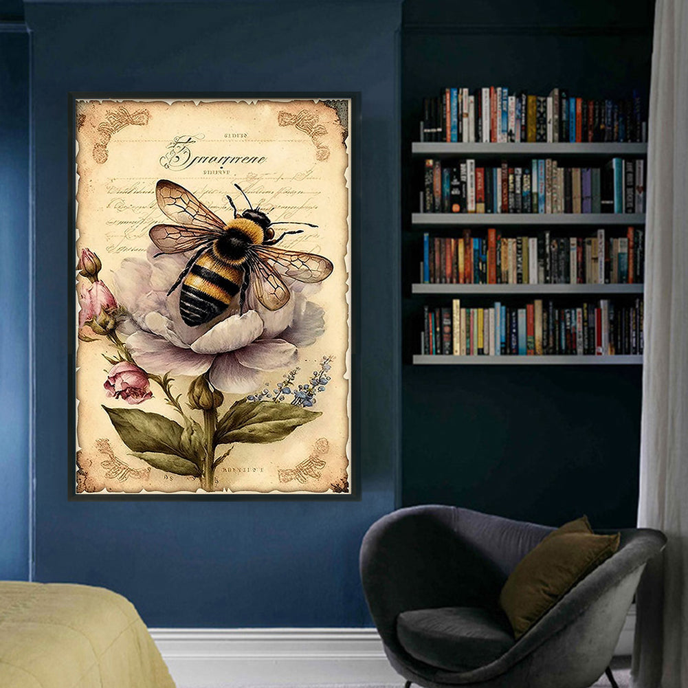 Vintage Poster - Bees And Fresh Flowers - Full 11CT Stamped Cross Stitch 40x60CM - Huacan