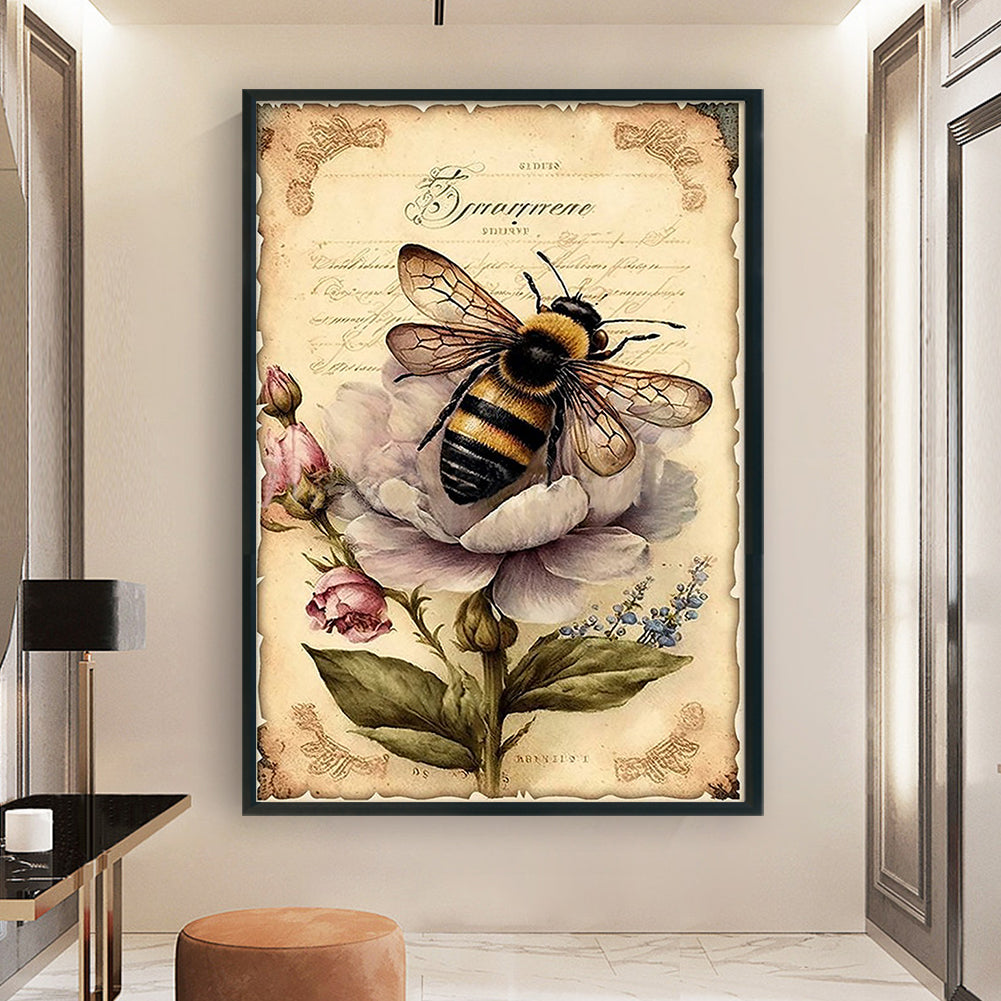 Vintage Poster - Bees And Fresh Flowers - Full 11CT Stamped Cross Stitch 40x60CM - Huacan