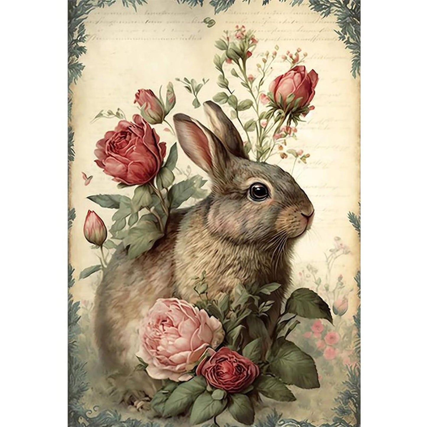 Vintage Poster - Rabbits And Fresh Flowers - Full 11CT Stamped Cross Stitch 40x60CM - Huacan