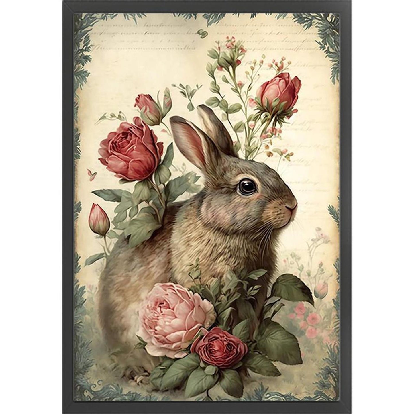 Vintage Poster - Rabbits And Fresh Flowers - Full 11CT Stamped Cross Stitch 40x60CM - Huacan