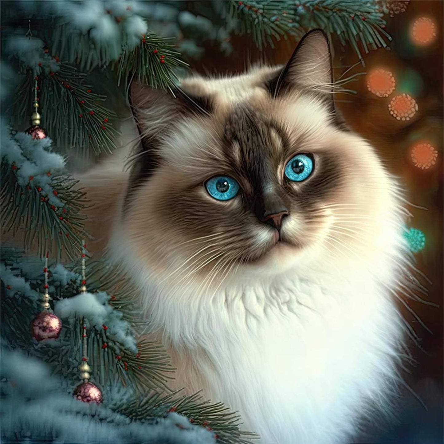Christmas Cat - Full 11CT Stamped Cross Stitch 45x45CM - Huacan