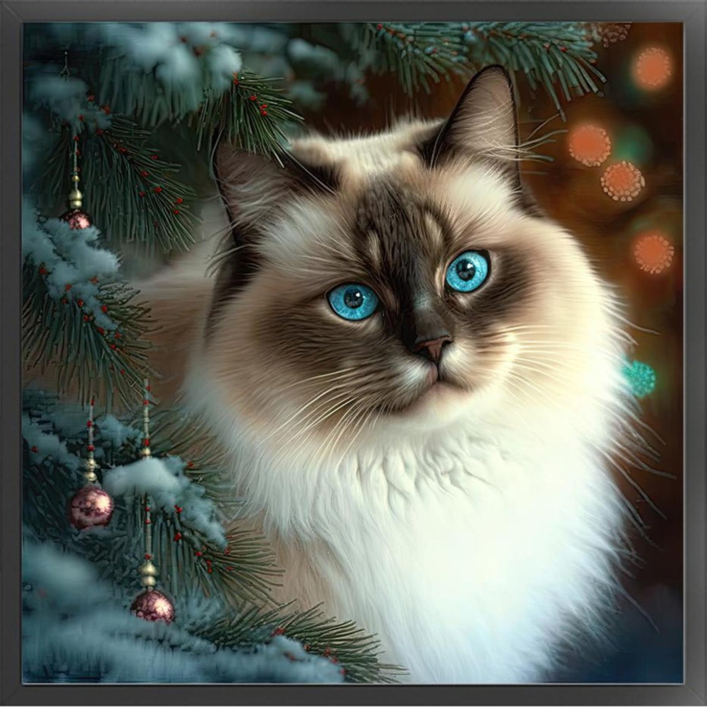 Christmas Cat - Full 11CT Stamped Cross Stitch 45x45CM - Huacan
