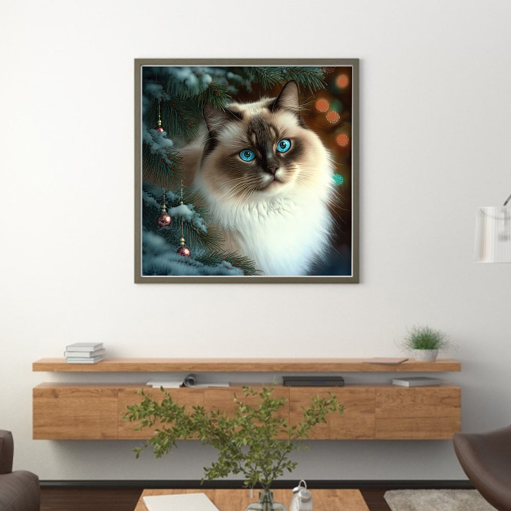 Christmas Cat - Full 11CT Stamped Cross Stitch 45x45CM - Huacan
