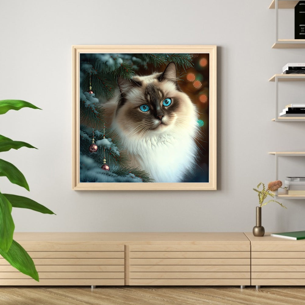 Christmas Cat - Full 11CT Stamped Cross Stitch 45x45CM - Huacan