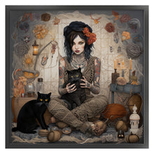 Load image into Gallery viewer, Yishu - Girl And Black Cat - 70*70CM 11CT 3 Stamped Cross Stitch
