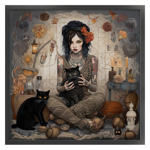 Yishu - Girl And Black Cat - 70*70CM 11CT 3 Stamped Cross Stitch