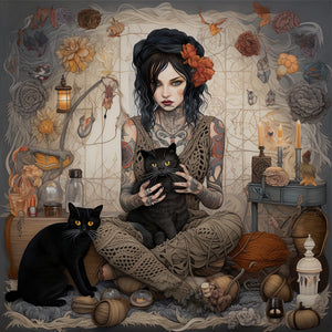 Yishu - Girl And Black Cat - 70*70CM 11CT 3 Stamped Cross Stitch