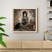 Load image into Gallery viewer, Yishu - Girl And Black Cat - 70*70CM 11CT 3 Stamped Cross Stitch
