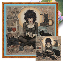 Load image into Gallery viewer, Yishu - Girl And Black Cat - 70*70CM 11CT 3 Stamped Cross Stitch
