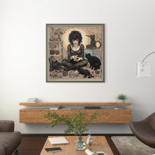 Load image into Gallery viewer, Yishu - Girl And Black Cat - 70*70CM 11CT 3 Stamped Cross Stitch
