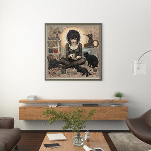 Yishu - Girl And Black Cat - 70*70CM 11CT 3 Stamped Cross Stitch