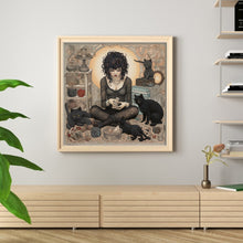 Load image into Gallery viewer, Yishu - Girl And Black Cat - 70*70CM 11CT 3 Stamped Cross Stitch
