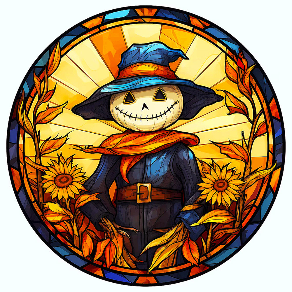 Glass Pumpkin Scarecrow 50*50CM(Canvas) Full Round Drill Diamond Painting