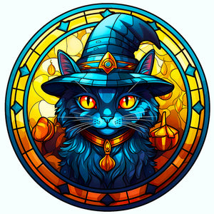 Glass Halloween Black Cat 50*50CM(Canvas) Full Round Drill Diamond Painting