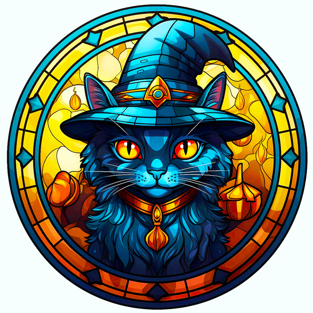 Glass Halloween Black Cat 50*50CM(Canvas) Full Round Drill Diamond Painting