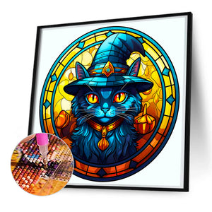 Glass Halloween Black Cat 50*50CM(Canvas) Full Round Drill Diamond Painting