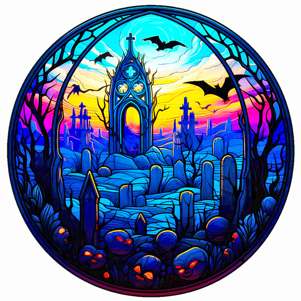 Glass Halloween Cemetery 50*50CM(Canvas) Full Round Drill Diamond Painting