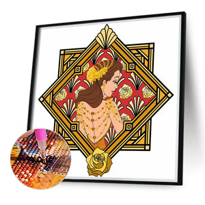 Woman With Flower Frame 40*40CM(Canvas) Full Round Drill Diamond Painting