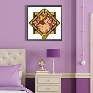 Woman With Flower Frame 40*40CM(Canvas) Full Round Drill Diamond Painting