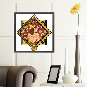 Woman With Flower Frame 40*40CM(Canvas) Full Round Drill Diamond Painting