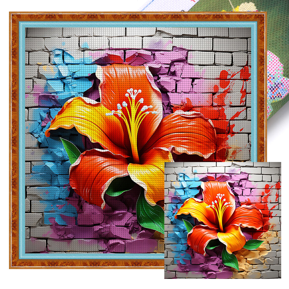 DIY - Flowers Growing In The Wall - 40*40CM 11CT 3 Stamped Cross Stitch