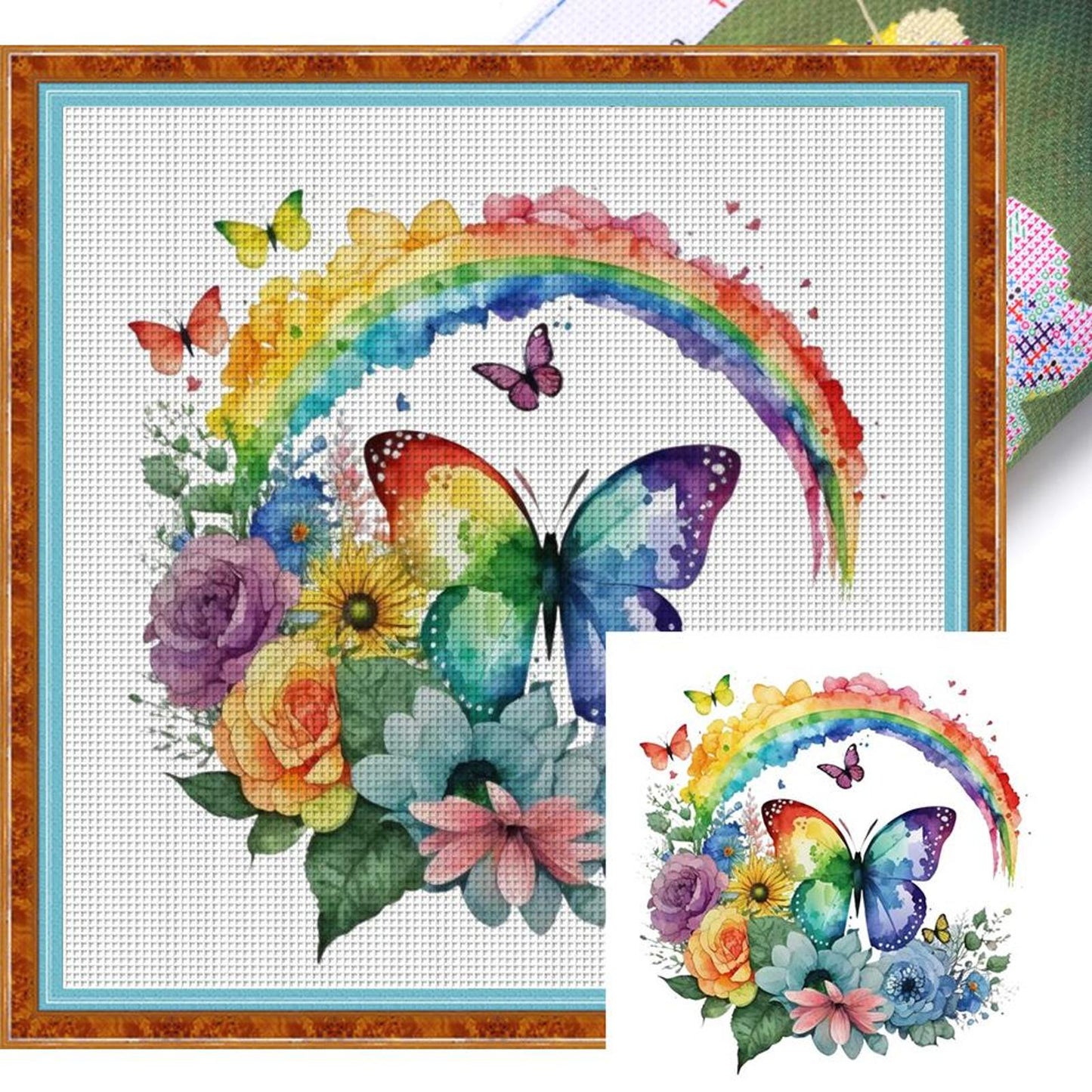 Butterfly And Rainbow - Full 18CT Stamped Cross Stitch 25x25CM - Huacan