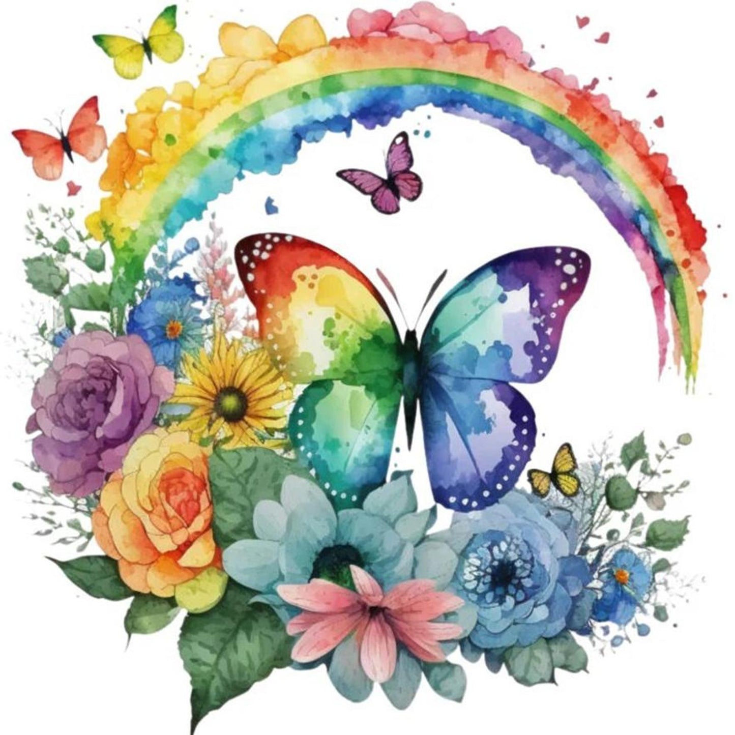 Butterfly And Rainbow - Full 18CT Stamped Cross Stitch 25x25CM - Huacan