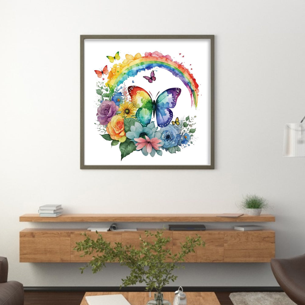Butterfly And Rainbow - Full 18CT Stamped Cross Stitch 25x25CM - Huacan