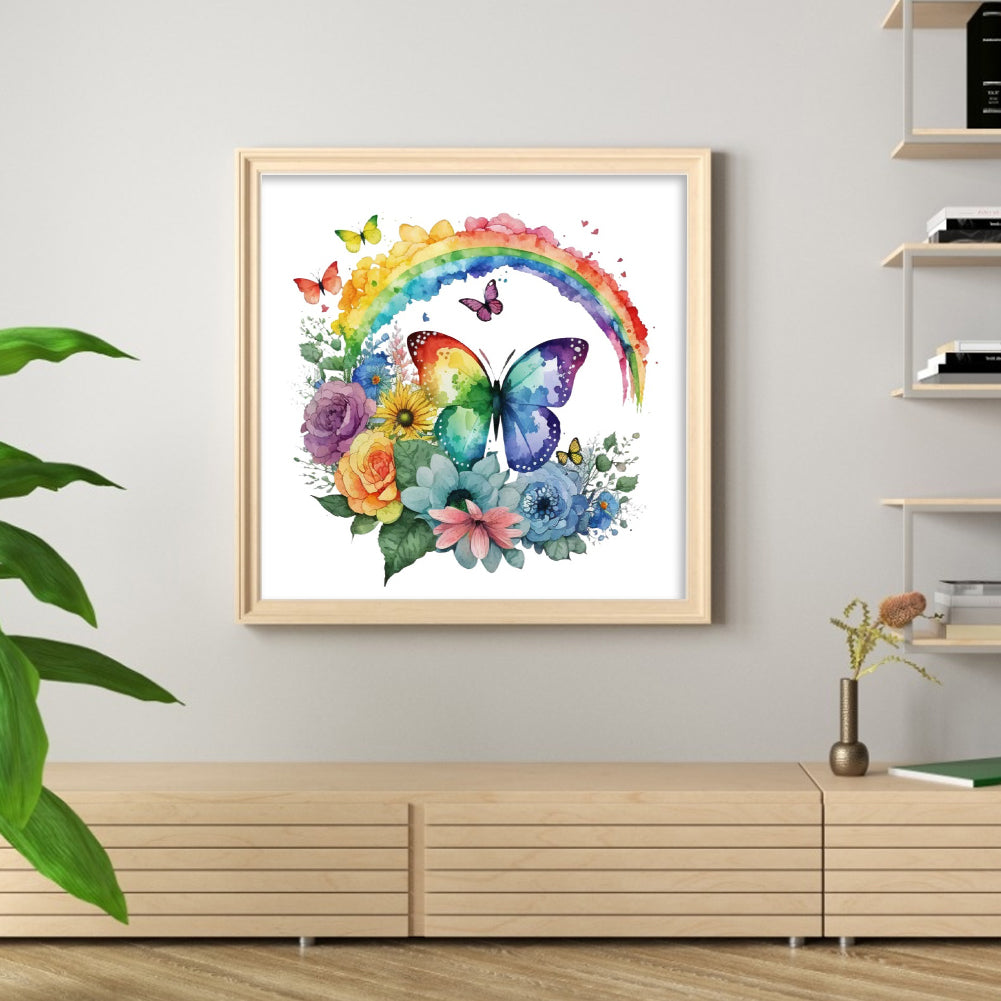 Butterfly And Rainbow - Full 18CT Stamped Cross Stitch 25x25CM - Huacan