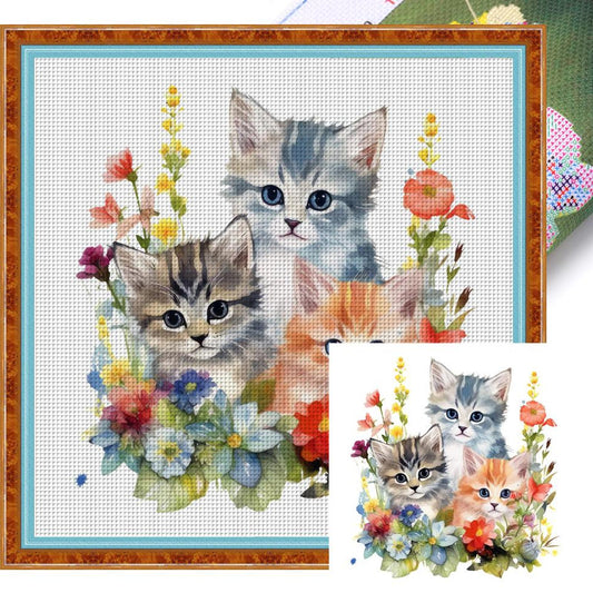 Three Cats - Full 18CT Stamped Cross Stitch 25x25CM - Huacan