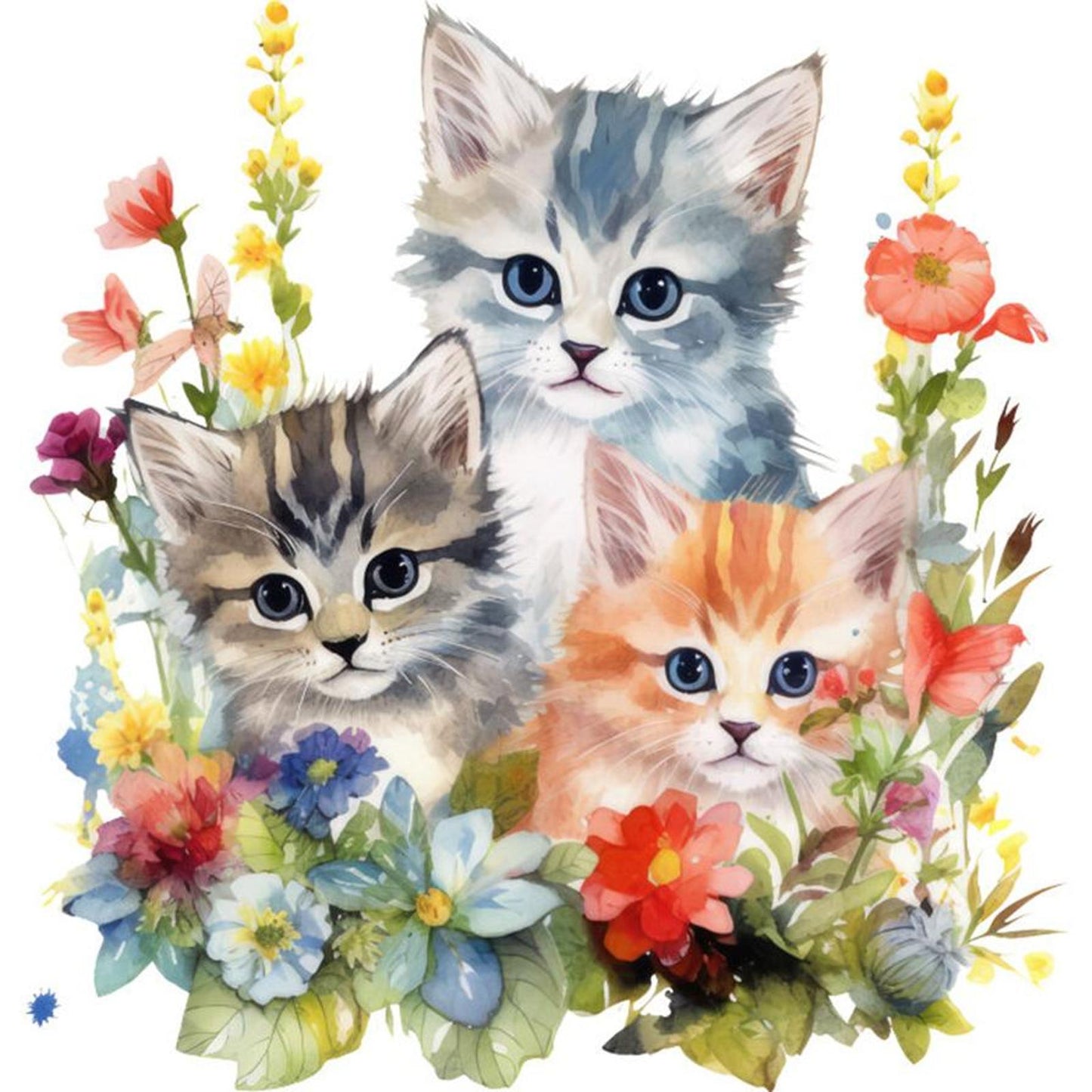 Three Cats - Full 18CT Stamped Cross Stitch 25x25CM - Huacan