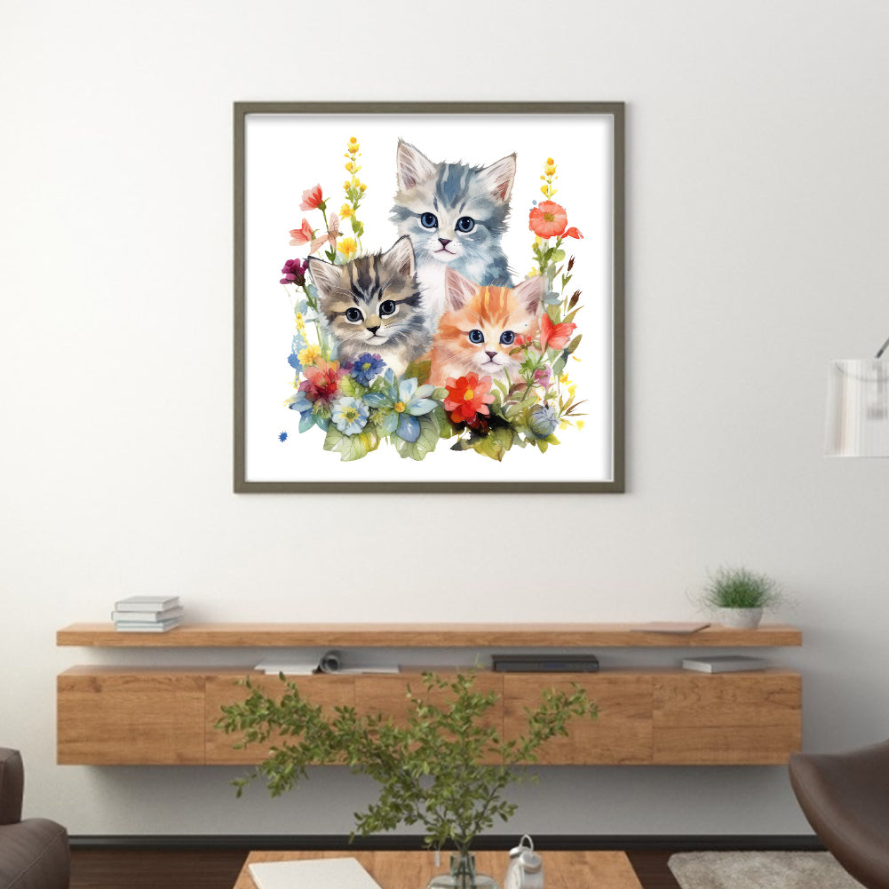 Three Cats - Full 18CT Stamped Cross Stitch 25x25CM - Huacan