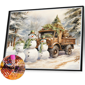 Winter Snowman 45*40CM(Canvas) Full Round Drill Diamond Painting