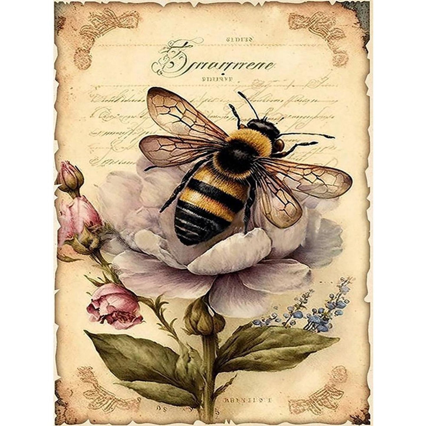Vintage Poster - Fresh Flowers And Bees - Full 11CT Counted Cross Stitch 40x55CM - Huacan