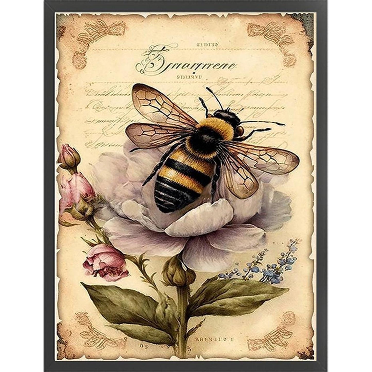 Vintage Poster - Fresh Flowers And Bees - Full 11CT Counted Cross Stitch 40x55CM - Huacan
