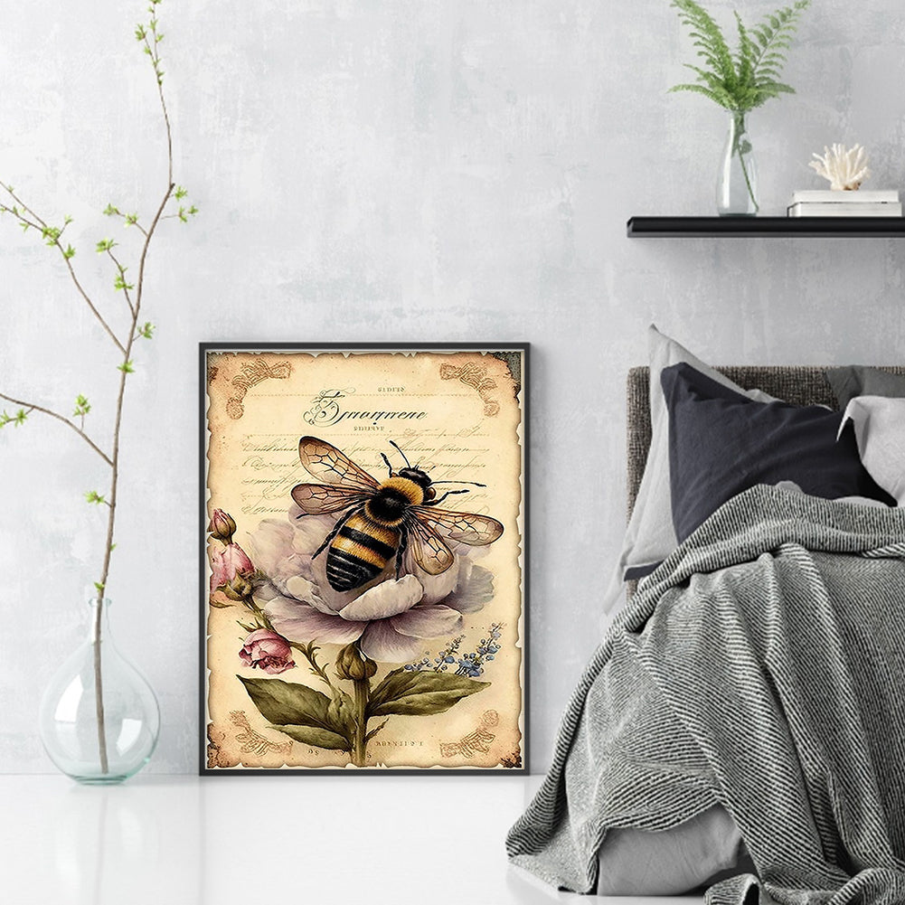 Vintage Poster - Fresh Flowers And Bees - Full 11CT Counted Cross Stitch 40x55CM - Huacan