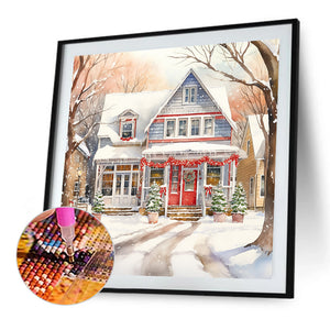 Winter Snowy Street Scene 40*40CM(Canvas) Full Round Drill Diamond Painting