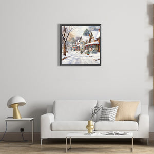 Winter Snowy Street Scene 40*40CM(Canvas) Full Round Drill Diamond Painting