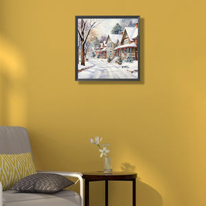 Winter Snowy Street Scene 40*40CM(Canvas) Full Round Drill Diamond Painting