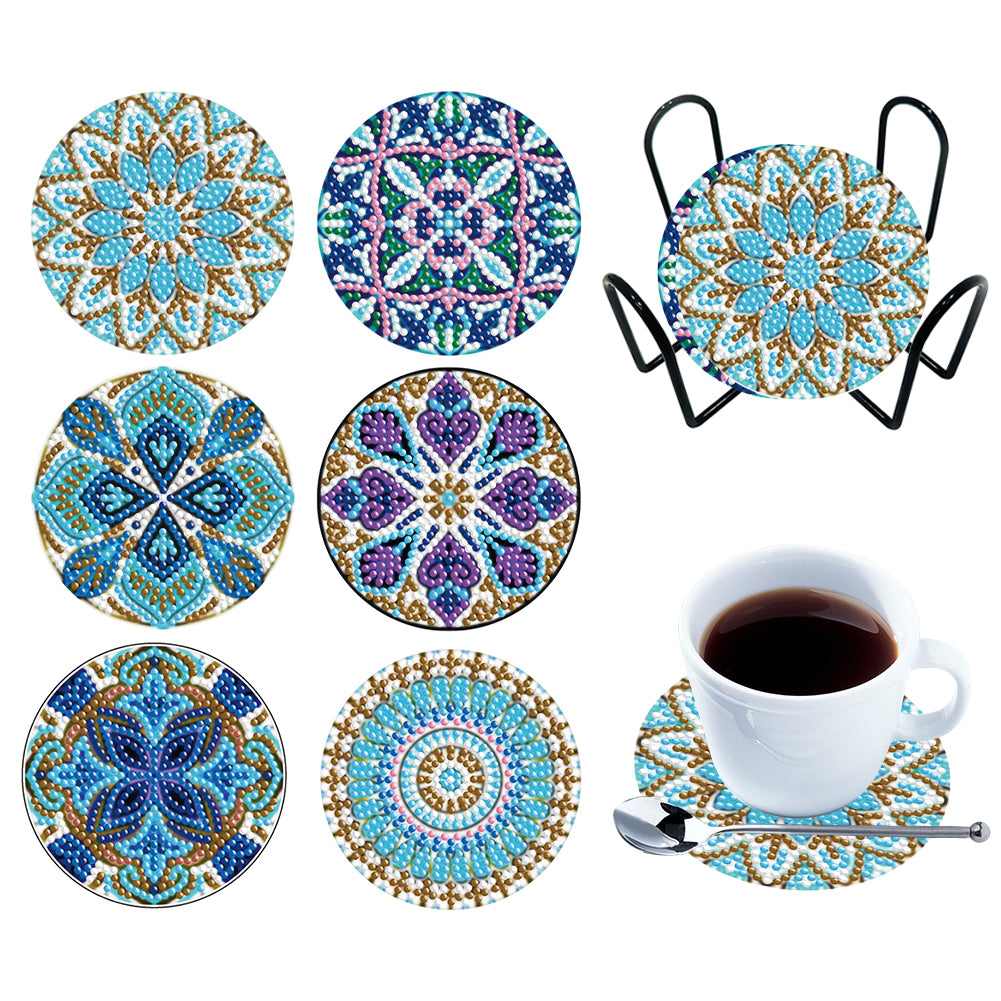 6PCS Diamond Crafts Coasters with Holder Wooden (Mandara)