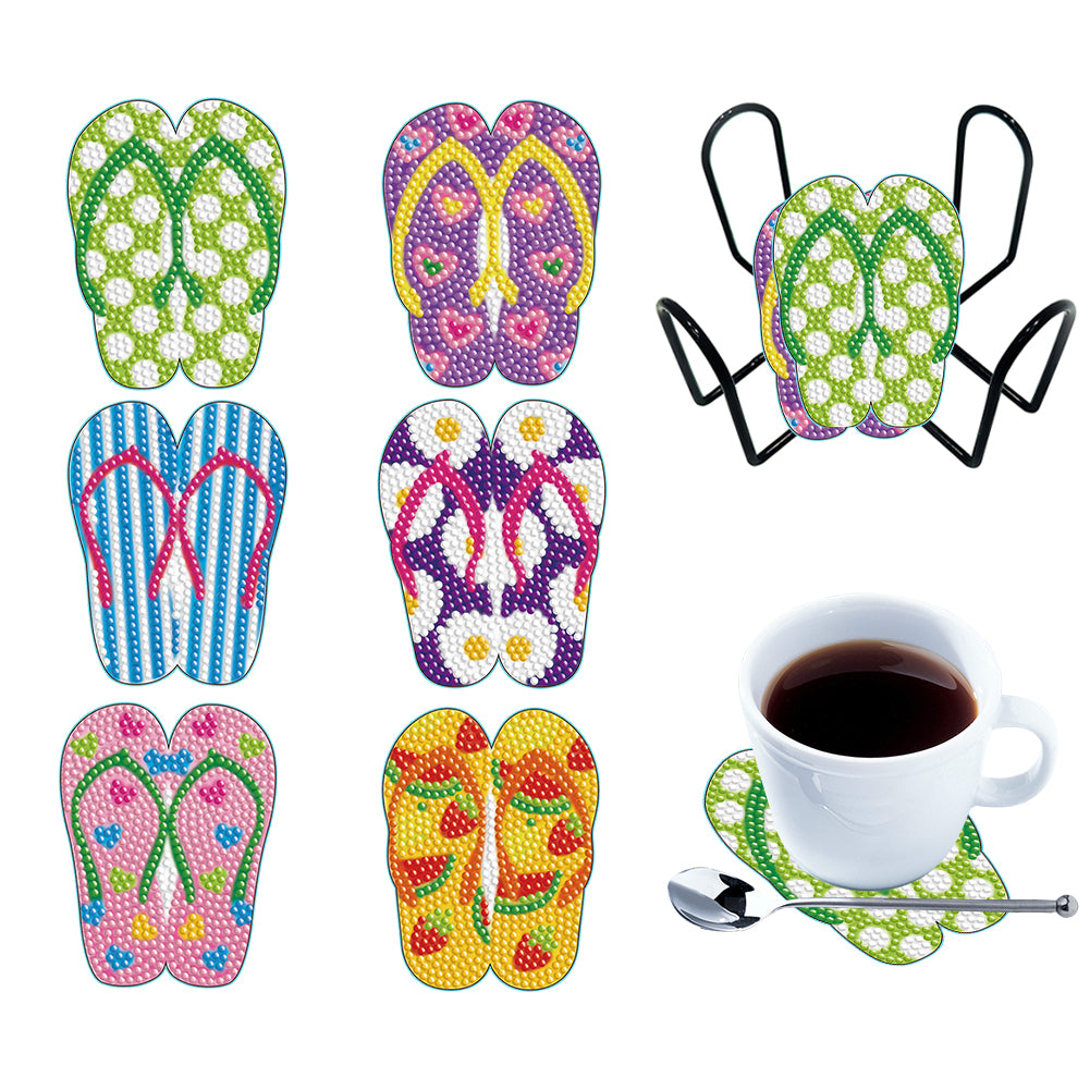 6PCS Diamond Painting Art Coasters with Holder Wooden (Beach Holiday)