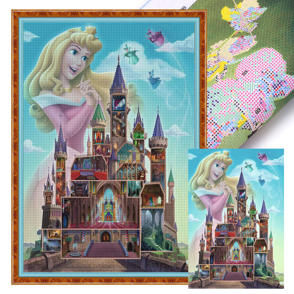 Yishu - Silhouette - Disney Castle And Princess Aurora - 50*70CM 11CT 3 Stamped Cross Stitch