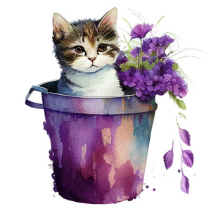 Yishu - Cat With Teacup Flowers - 50*50CM 11CT 3 Stamped Cross Stitch