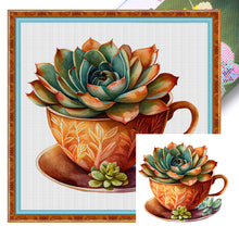 Load image into Gallery viewer, DIY - Teacup Succulents - 50*50CM 11CT 3 Stamped Cross Stitch

