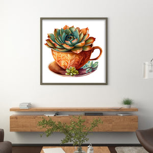 DIY - Teacup Succulents - 50*50CM 11CT 3 Stamped Cross Stitch